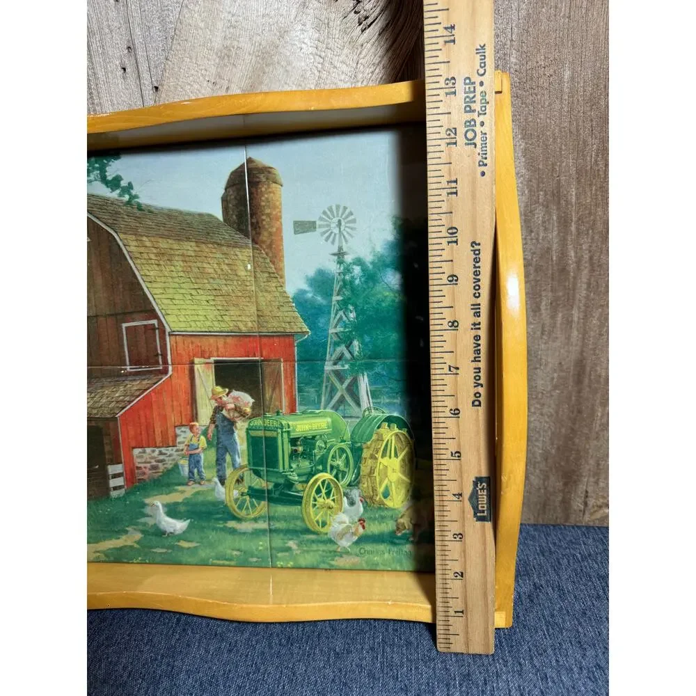 John Deere Serving Tray 4 Porcelain Tiles Barnyard Picture by Charles Freitag